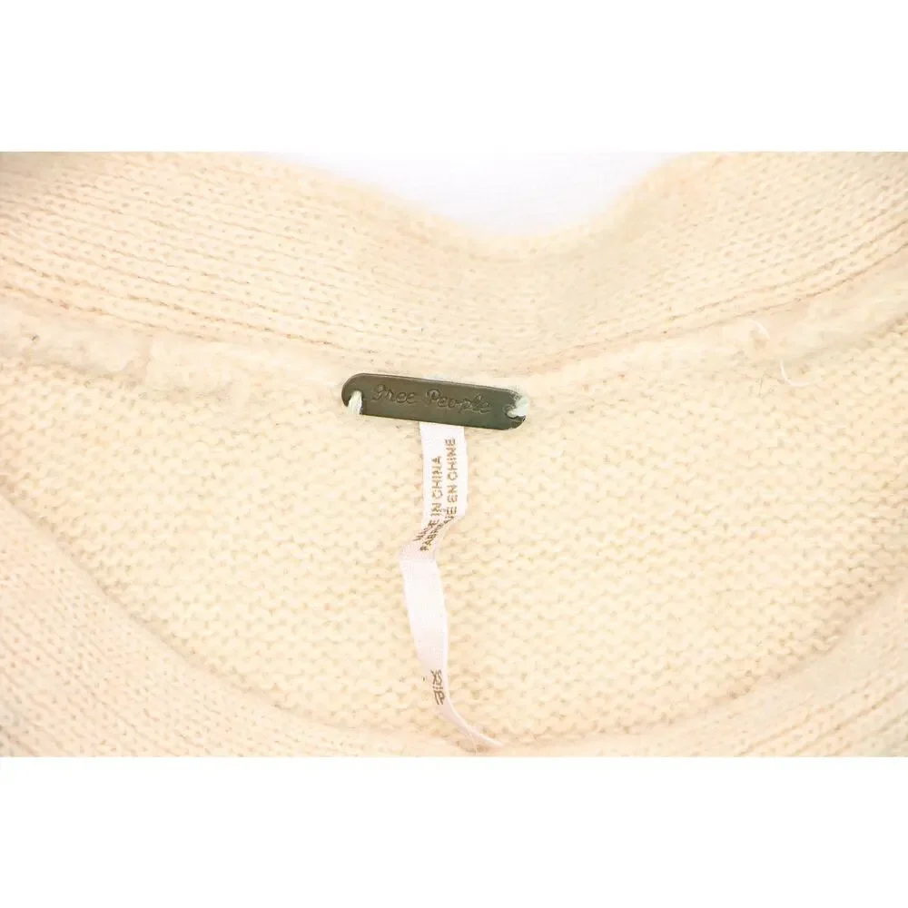 Free People Cropped Pastel Peach Boho Sequins Lace Wool Angora Cardigan Sweater - Picture 7 of 7